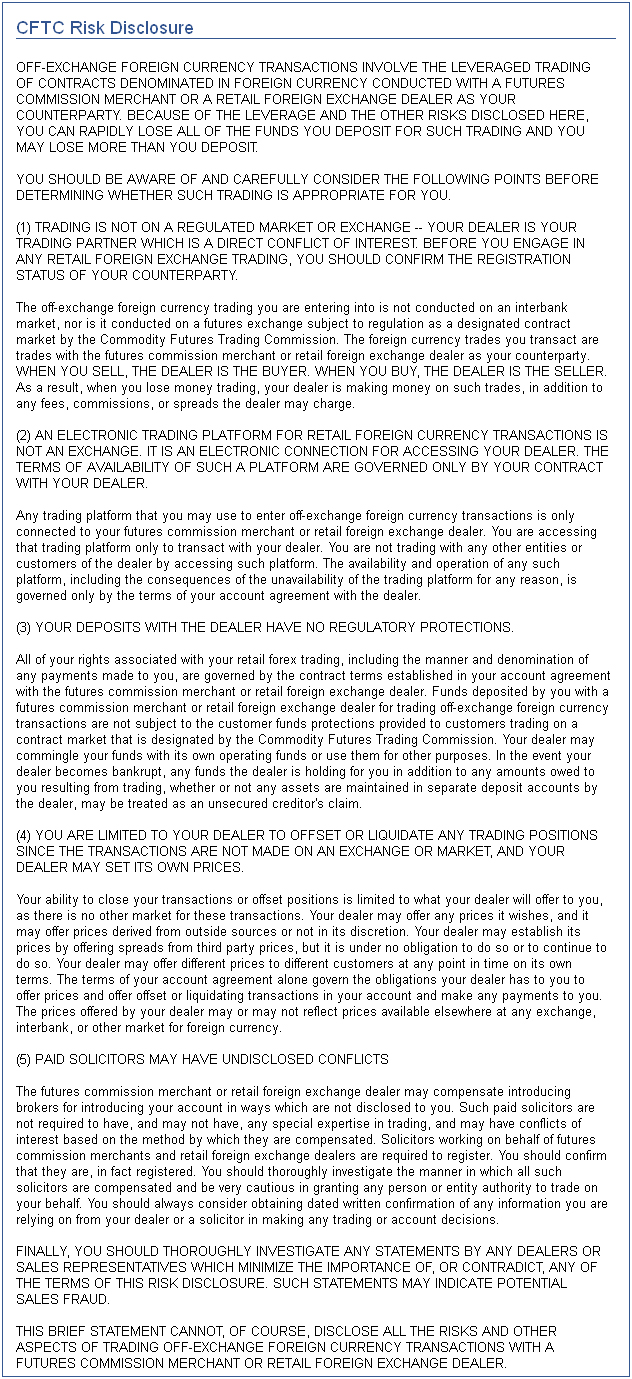 CFTC Risk Disclosure