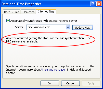 Date and Time Properties_RPC server unavailable